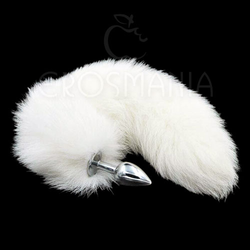 Butt Plug Silver w/ White Fox Tail - com Rabo