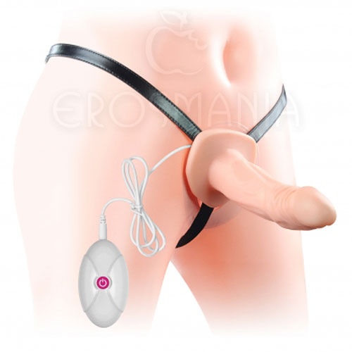 Vibrating Unisex Hollow Strap On 6.5" - com cinta