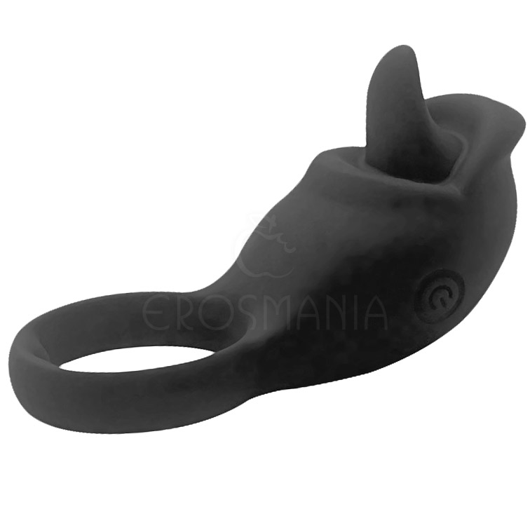 Silicone Love Ring Tongue Black - Anel vibrador