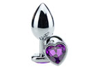 Butt Plug Heart Crystal Purple - Metal prata - M