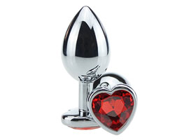 Butt Plug Heart Crystal Red - Metal prata - P