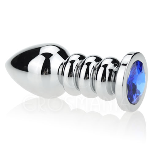 Ringed Metal Butt Plug w/ Crystal Blue - Plug anal