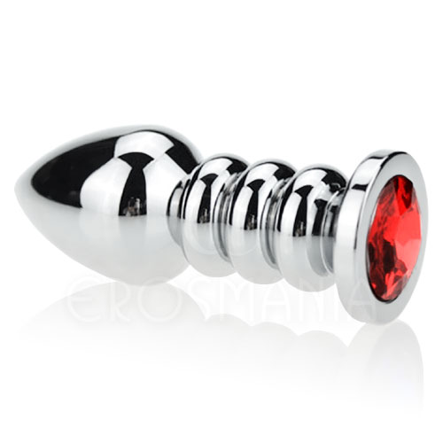 Ringed Metal Butt Plug w/ Crystal Red - Plug anal