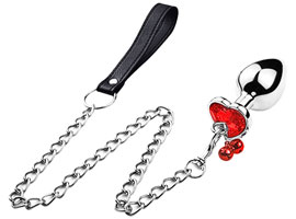Metal Plug Bell Heart & Leash Red - P - Guizos