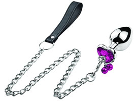 Metal Plug Bell Heart & Leash Purple - P - Guizos
