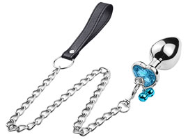 Metal Plug Bell Heart & Leash Blue - M - Guizos