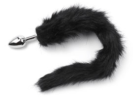 Plug Anal Metal Cromado com Rabo Preto - Anal