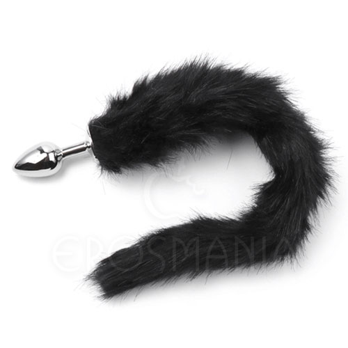 Plug Anal Metal Cromado com Rabo Preto - Anal