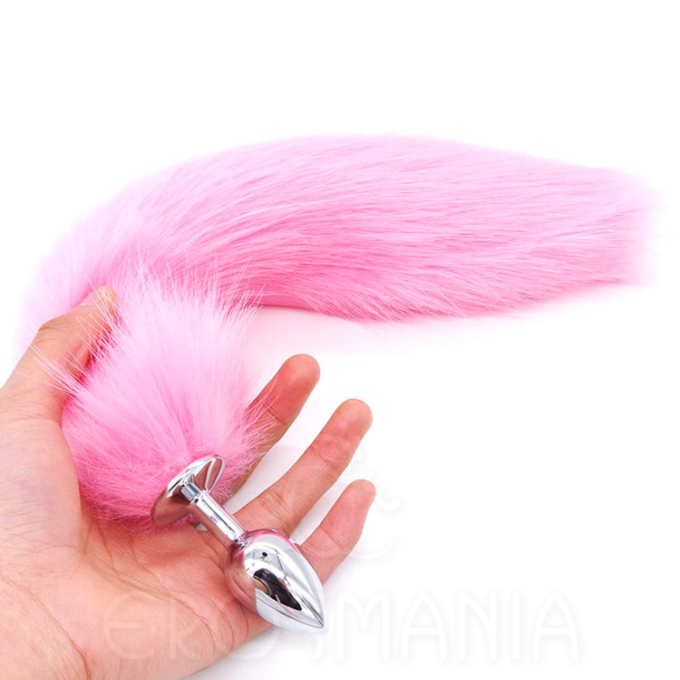 Plug Anal Metal Cromado com Rabo Rosa - Anal
