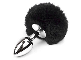 Butt Plug Bunny Tail Black - Plug metal c/ Rabo P