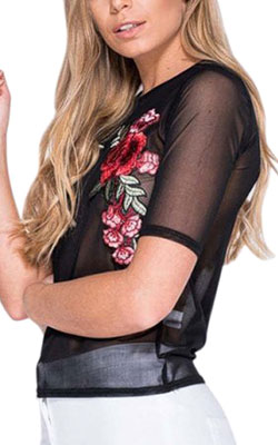 Camisete Rose - Tule Bordado Transparente