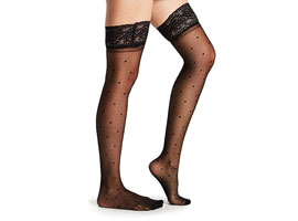 Dots Thigh High Black - Meia 7/8 com renda