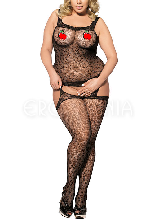 Bodystocking / Vestido - Black Leopard - Plus Size