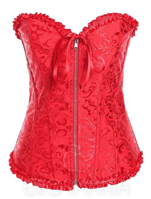 Corselet Tomara-que-caia Zíper - Brocado Vermelho
