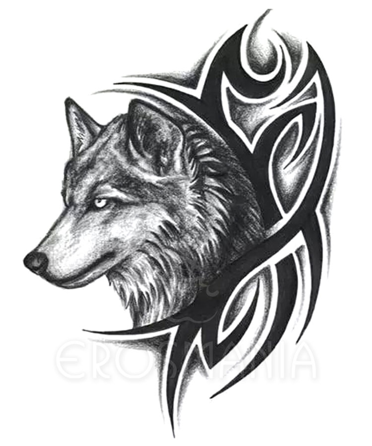 Tatuagem temporária - Lobo com Tribal