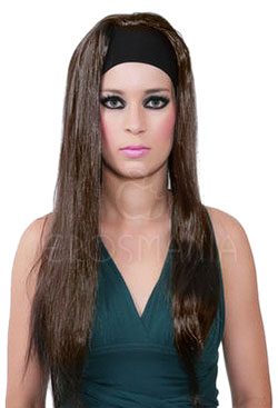 Peruca com Faixa - Castanho Natural Longa - Lisa