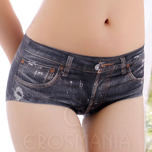 Calcinha Short - Spandex - Estampa Jeans Preta