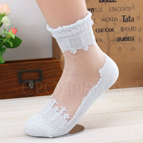Meia Soquete Crystal Lace Flower - Branca