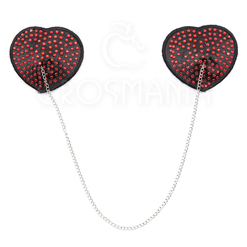 Nipple Coração Adesivo com Strass e Corrente