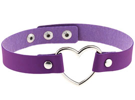 Coleira "Heart" - Couro - Roxa