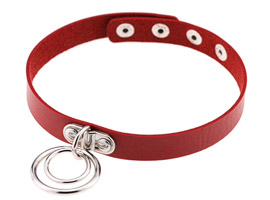 Coleira Canina - Couro Vermelho