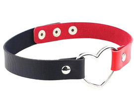 Coleira "Heart" - Couro - Vermelha com Preto