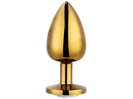 Plug Metal Dourado com Joia Transparente - 8cm