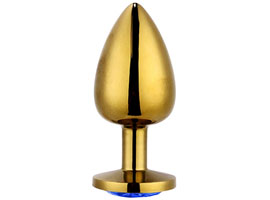 Plug Metal Dourado com Joia Azul - 7,5cm