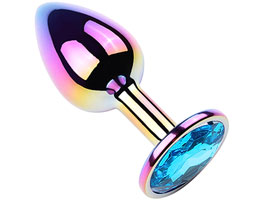 Plug Anal Multicolor de Metal com Joia - Azul