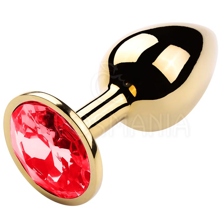 Plug Anal Dourado Metal com Joia P - Vermelho