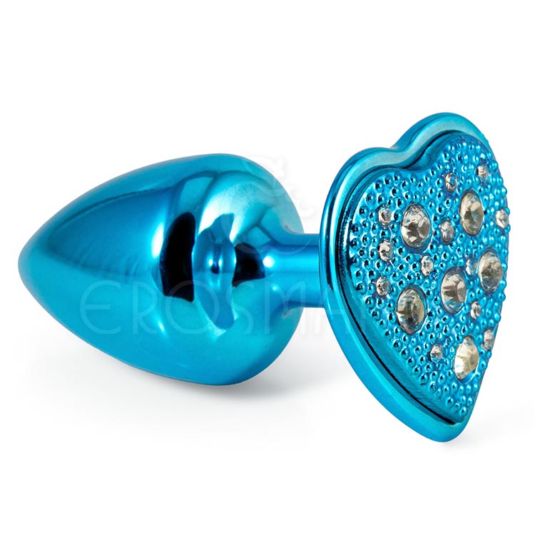 Plug de Metal Coração Cravejado Strass - Azul