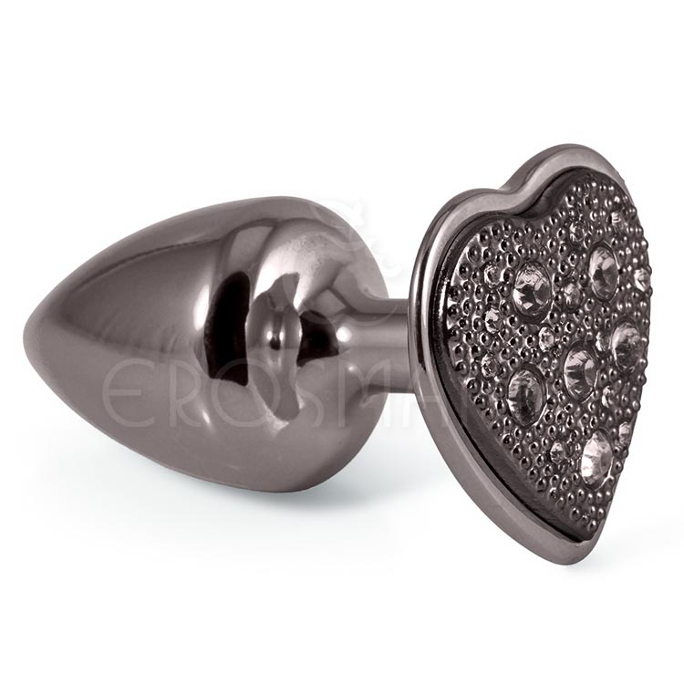Plug de Metal Coração Cravejado Strass - ônix