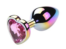 Plug de Metal Colorido com Joia Coração - Rosa