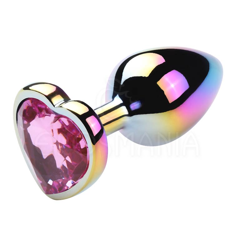 Plug de Metal Colorido com Joia Coração - Rosa