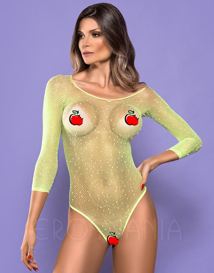 Body Arrastão com Strass - Verde Neon