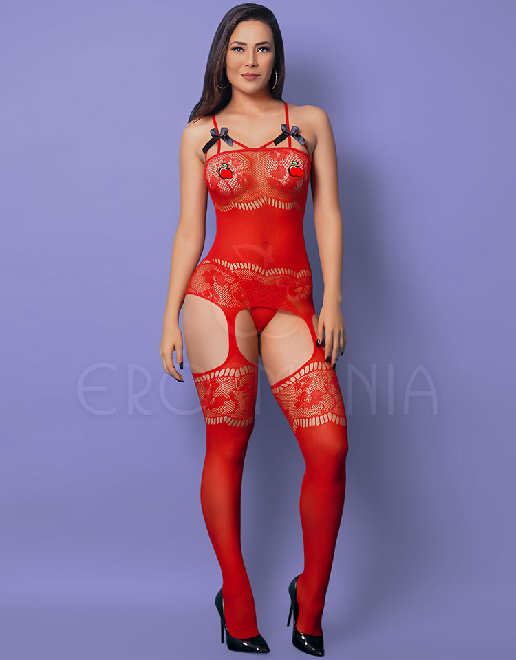 Bodystocking Espartilho com Laços - Vermelho