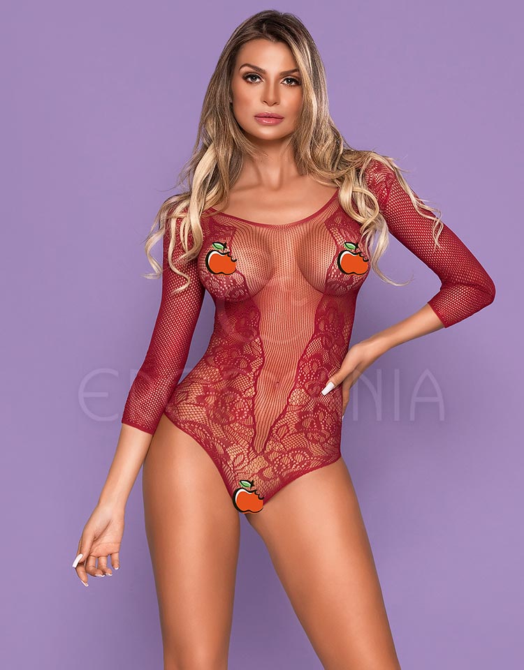 Body Rendado com Transparência - Bordô