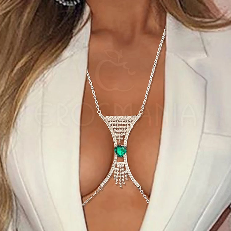 Body Chain Para Seios - Coração Pedra e Strass
